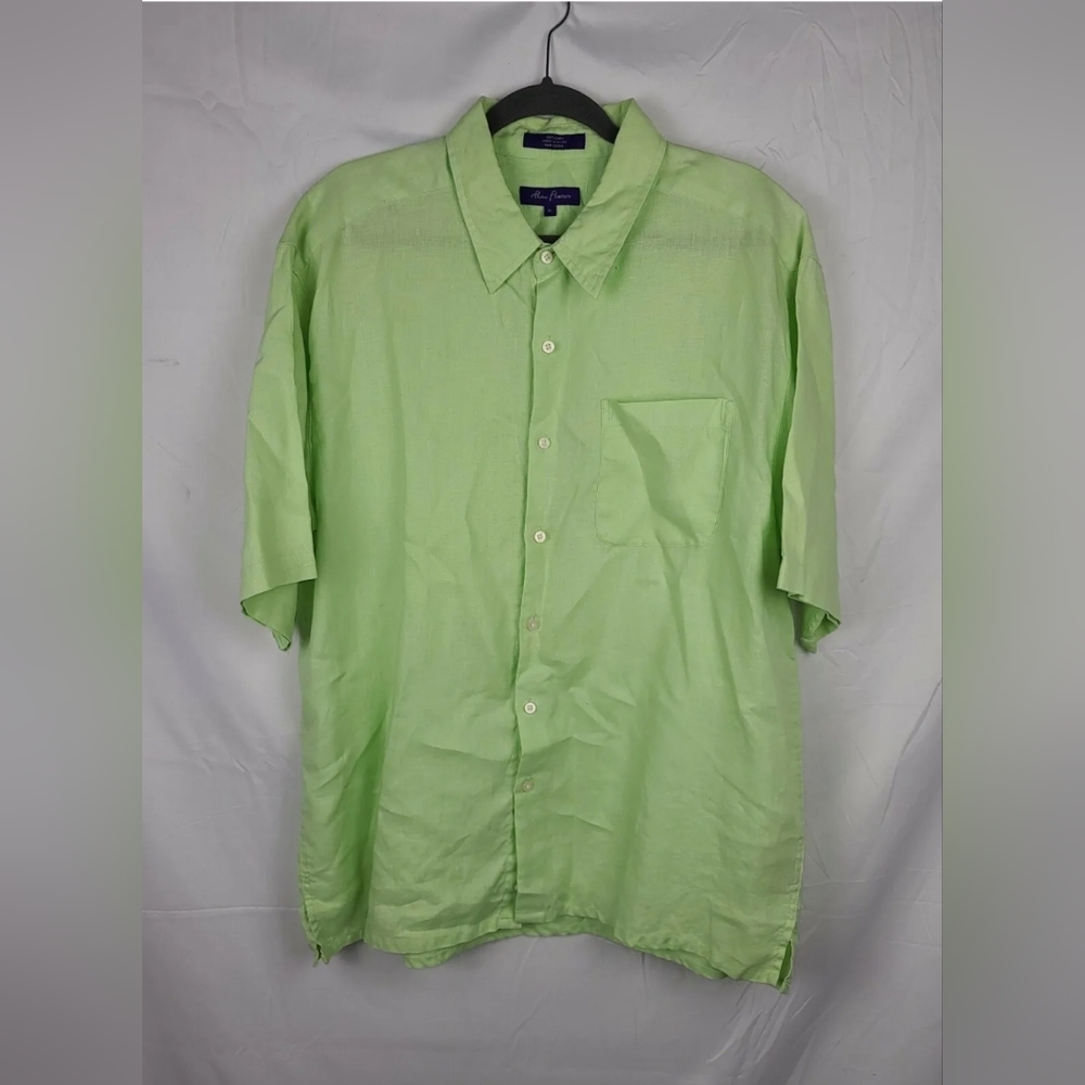 Alan Flusser Men's 100% Linen Green Short Sleeve Preppy Comfy Shirt sz XL